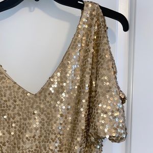 Gold sequin dress with split shoulder sleeves
